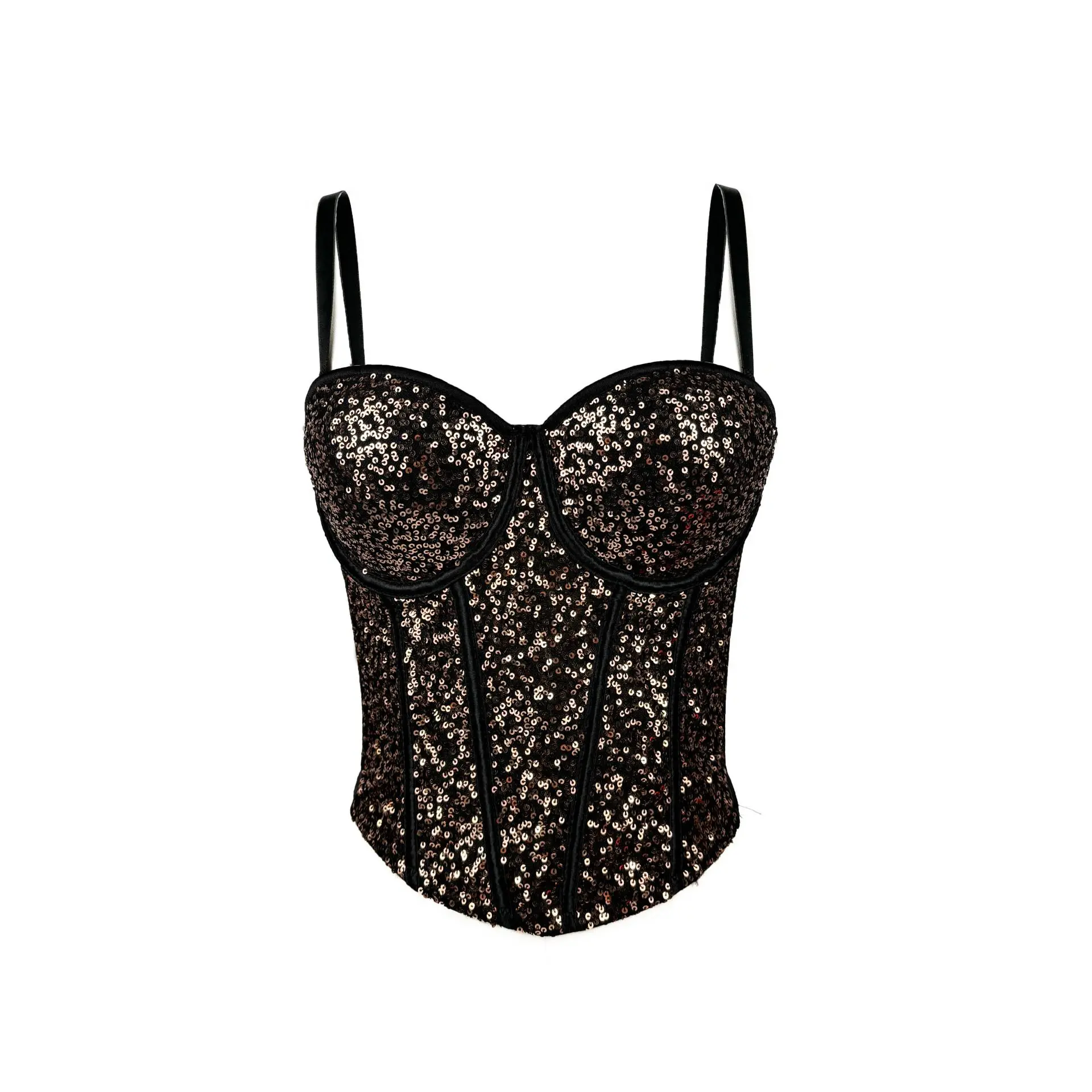 alluring lace strapless top, ultra-short, sexy, slim-fitting, sequined camisole for women, waist-cinching, spring-summer fishbone corset