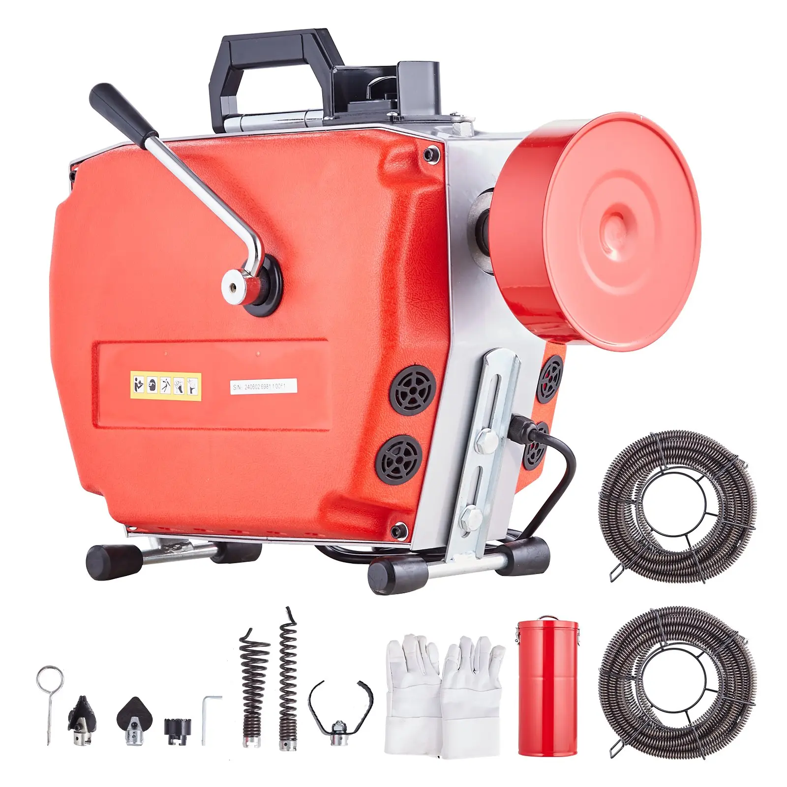 VEVOR 420W Copper Wire Motor Drain Cleaner Machine, Compact Body, Portable, Durable Steel Cable (120 ft x 7/8 in, 18 ft x 3/8 in), Manual Feed, 6 Cutters, CW/CCW Control, Minimal Resistance for 1.9 in-6 in Pipes/Sewers, Solves Blockage Problems