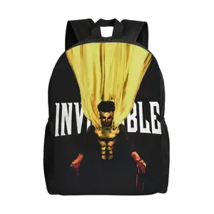 Invincible Omni-Man Yellow Cape Superhero Backpack, Dark Animated Series Comic Graphic Daypack, 600D Oxford Lightweight School Bag Padded Straps Fits 15-inch Laptop, Side Mesh Pockets Washable Backpack for Adult Animation Superhero Teen Fans