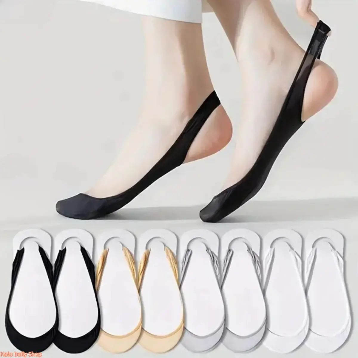 Women's 8-Pair Basic Minimalist Nylon No-Show Slingback Half Dress Socks - Ultra-Low Cut Invisible Liners, Non-Slip Heel Grip, Breathable, Lightweight, Stay-Put Design, Fit for Casual Wear & Flats, Ballet Use, Simple Style