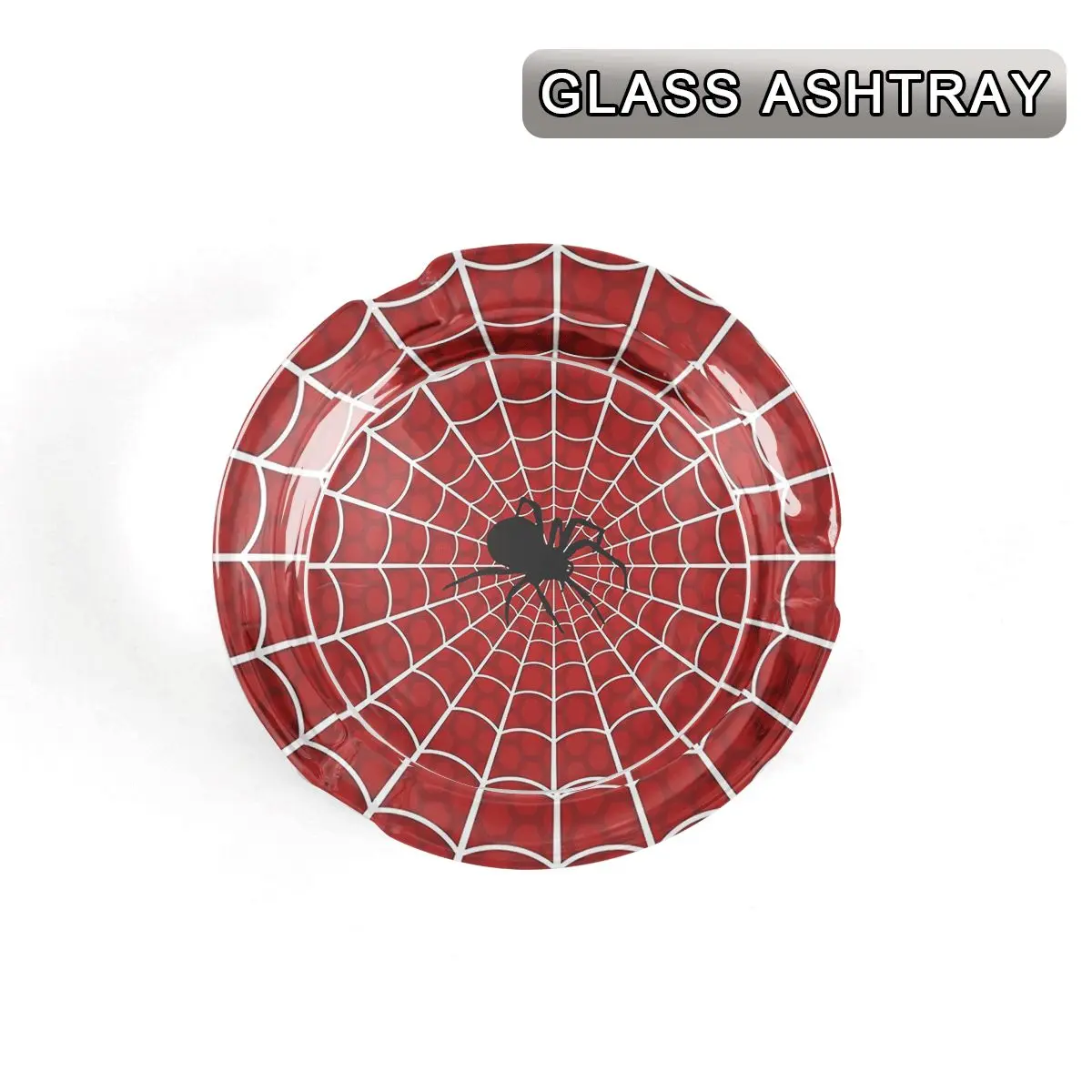 1pc Red Polka Dot Spider Web with Black Spider Print Round Glass Ashtray, Superhero Inspired Retro Pop Art Decorative Crystal Tray, Comic Style Desktop Ornament for Bedroom Home Bar Decor & Unique Geek Gift for Movie Fans, Decorative Ornaments
