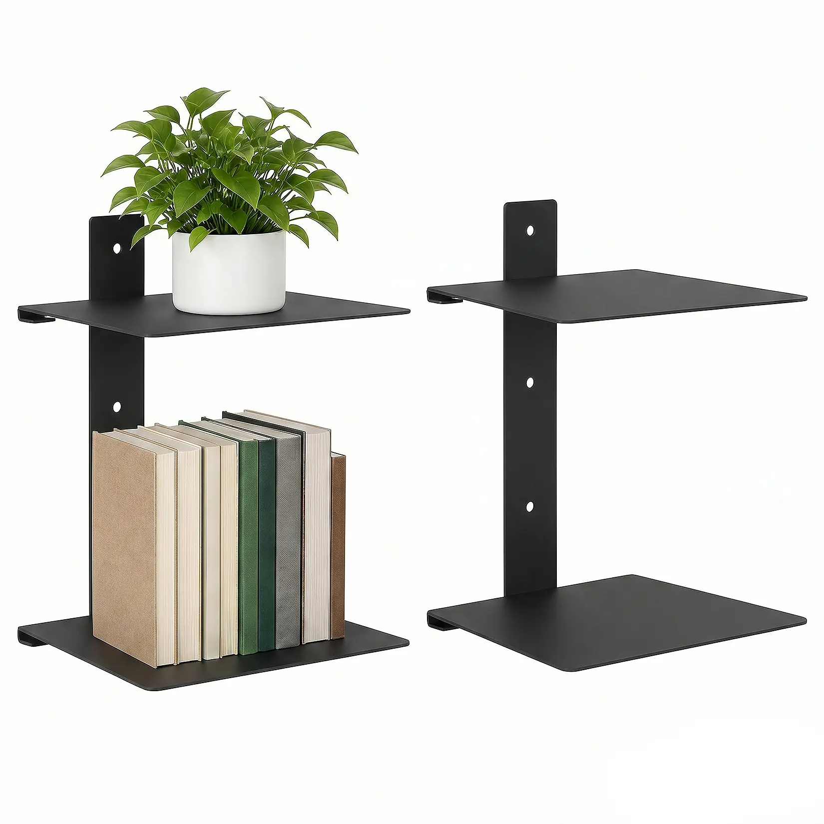 Invisible Floating Bookshelf Wall Mounted – 2/3/4 Metal Shelves for Book Storage – Minimalist, Space-Saving, Sturdy Design for Living Room, Bedroom, Office, Dorm, Black/White