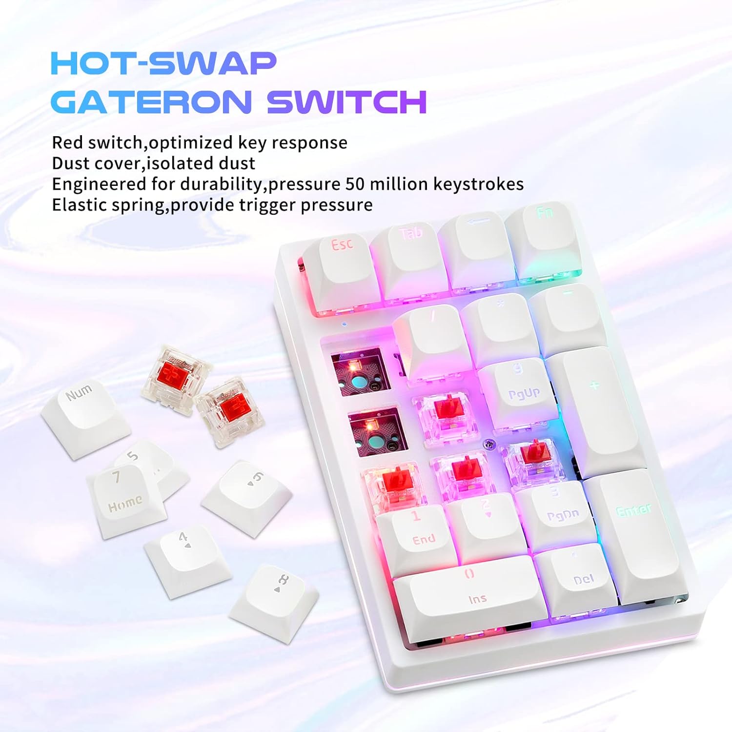 Mechanical Numeric Keypad Hot-Swap Red axis Wired Gaming RGB Backlit PBT Keycap 21  Mini Numpad Portable Keypad Extended Layout(Red axis)
