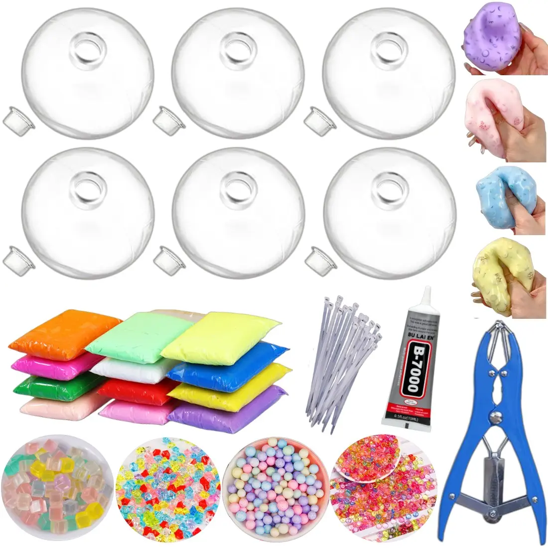 DIY Stress Ball Making Kit, Includes 12 Colors Clay, 4 Packs Filler, 6 Transparent Skin Balls, Glue and Expanding Tool, Ideal for Adults and Beginners