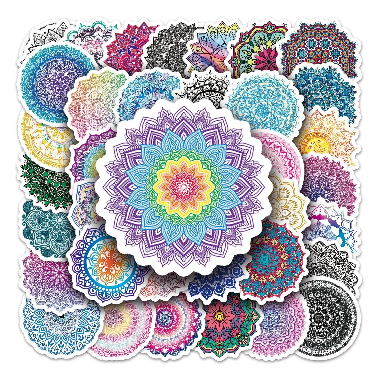 50 Sheets Indian Diwali Mandala Stickers, Waterproof Adhesive PVC Vinyl, Decorative Rangoli Stickers for Phone, Laptop, Water Bottle, Skateboard, DIY Crafts
