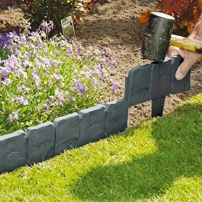 12-Piece Grey Stone Pattern Plastic Outdoor Garden Fence - Easy to Install, Low Maintenance, Suitable for Flower Beds, Patios, and Walkways, Weather-istant PP Material, Provides a Natural Decorative Border for the Garden, Courtyard Garden Fence