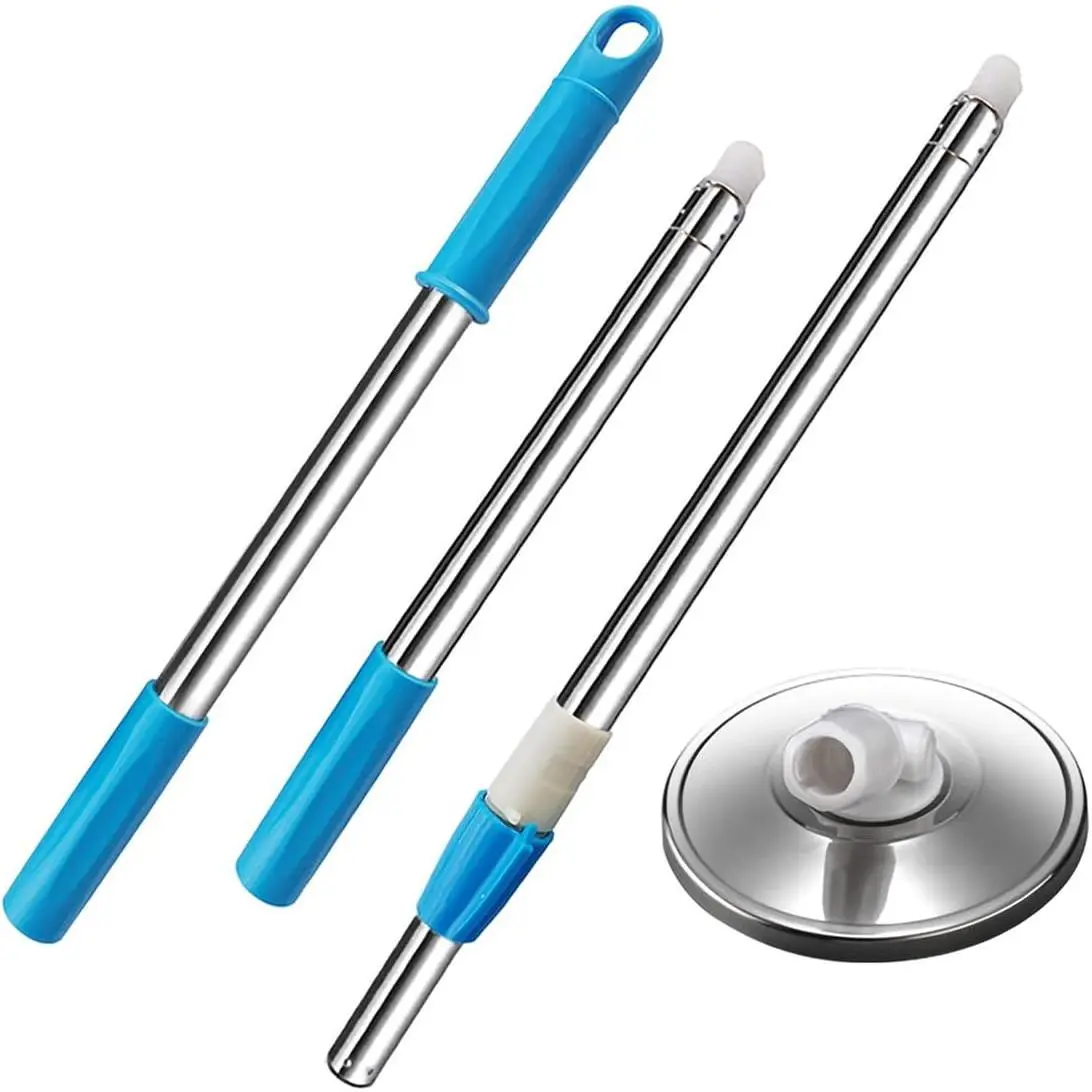 Extended Spin Mop  Handle, Upgraded 60 inch 360 Degrees Rotating Telescopic  Mop Stick with Stainless Steel Disc for Spin Mop Bucket Cleaning System(Blue)