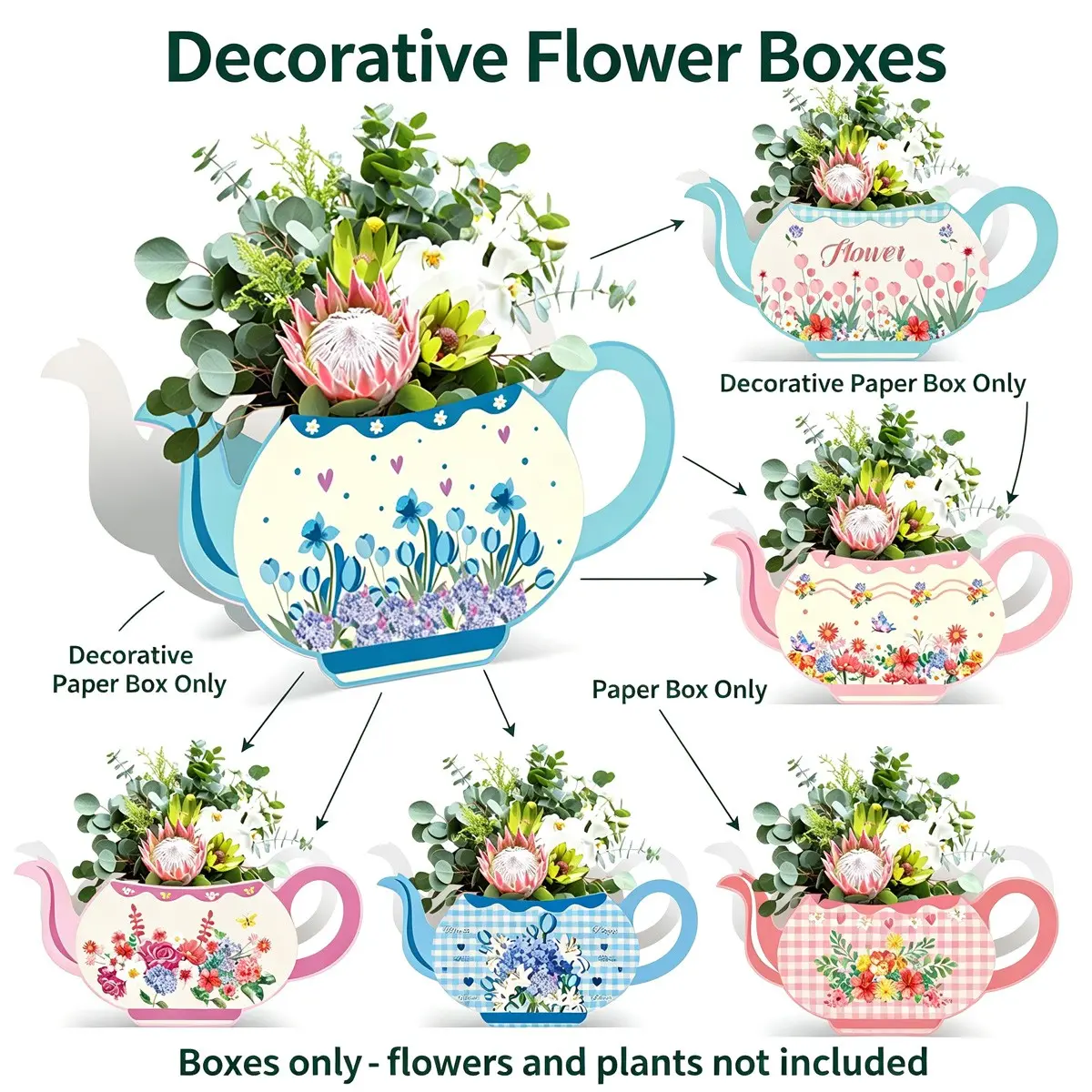 12pcs Teapot-Shaped Flower Boxes, Vintage Princess Table Centerpieces, Wedding, Birthday, Tea Party Decorations, Bridal Shower, Afternoon Tea