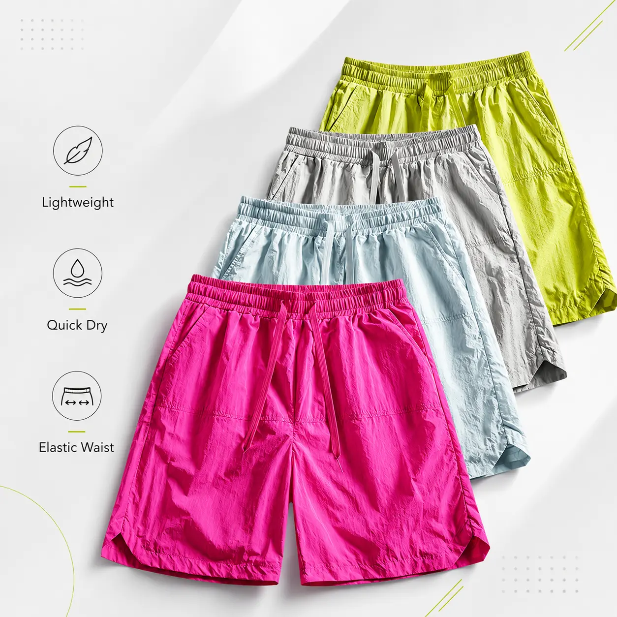Men's Breathable Quick Dry Casual Shorts Elastic Drawstring Waist Loose Fit Split Hem Beach Running Athletic Workout Shorts