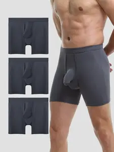 3-Pack Men's Extended Sports Underwear, Gunny Separated Four-Way Anti-Rub Leg, Large Size Breathable Running Briefs, Plus Size Comfort, Gym Underwear