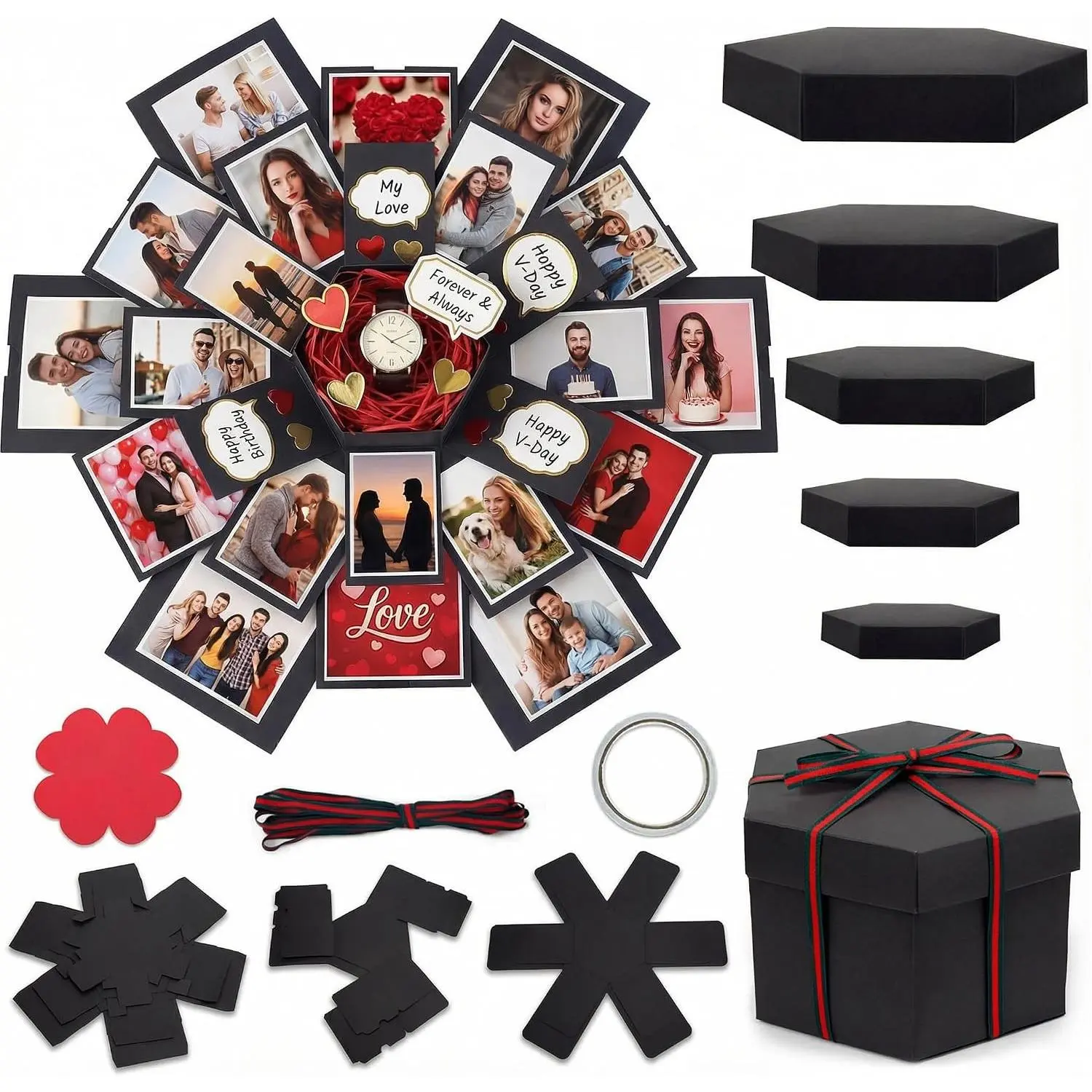 DIY Explosion Gift Box Scrapbook Photo Album Surprise Box with Multi-Layer Opening Design, Photo and Note Spaces, Center Gift Case for Birthdays and Anniversaries
