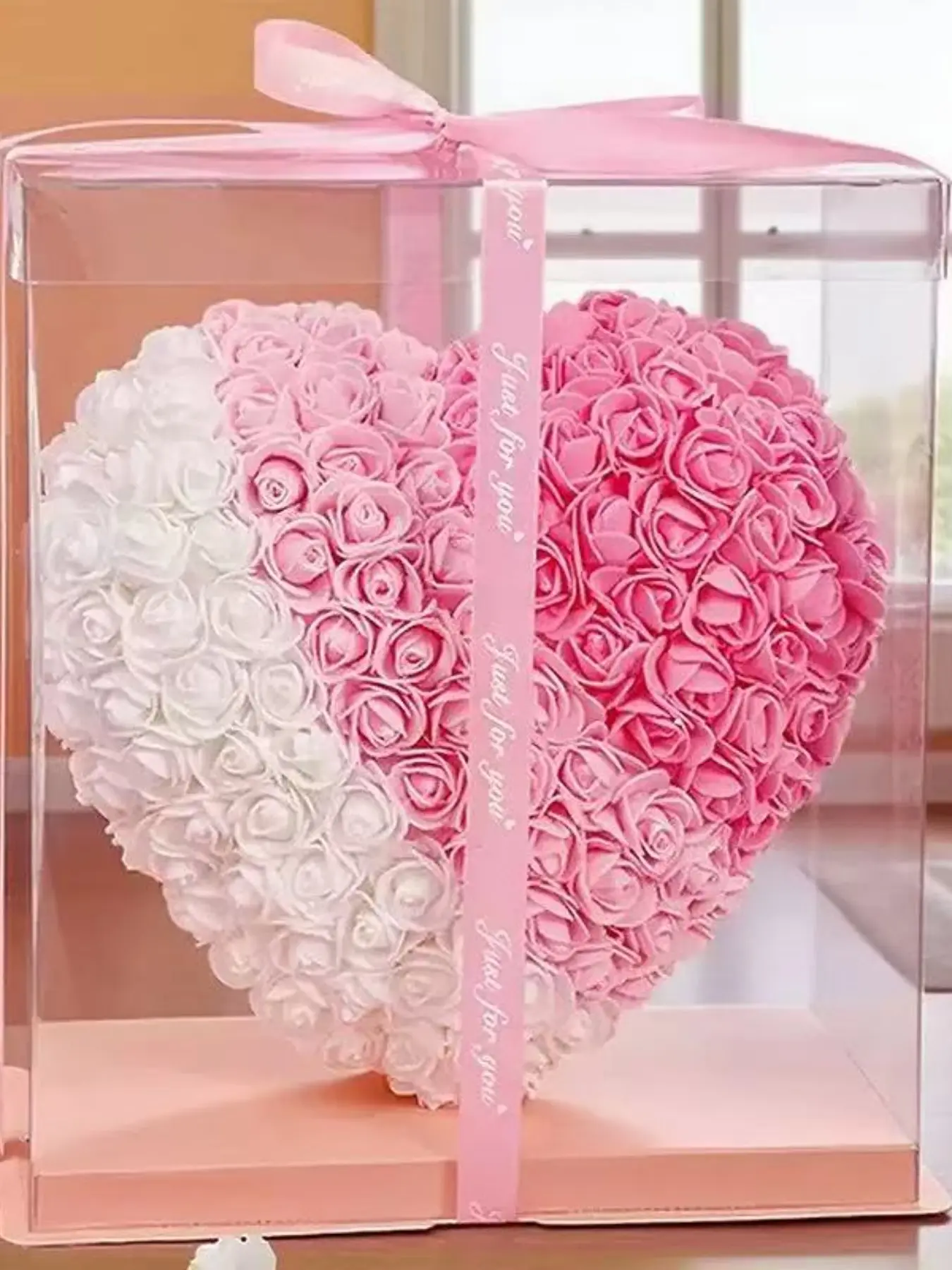 25cm Rose Heart Valentine's Day Gift for Girlfriend, Eternal Flower Heart Pe Foam Flower Box, Transparent Gemstone Necklace, Christmas Present