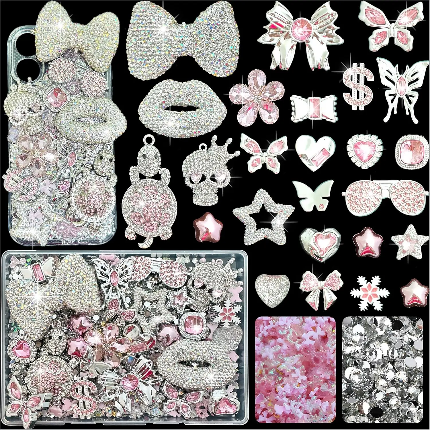 Junk Case Charms Kit, Junks Phones Cases   Lips Skull  And Bows  Turtle Chain Bag And Other Bedazzling Kits Can Be  In DIY Phone Case Designs