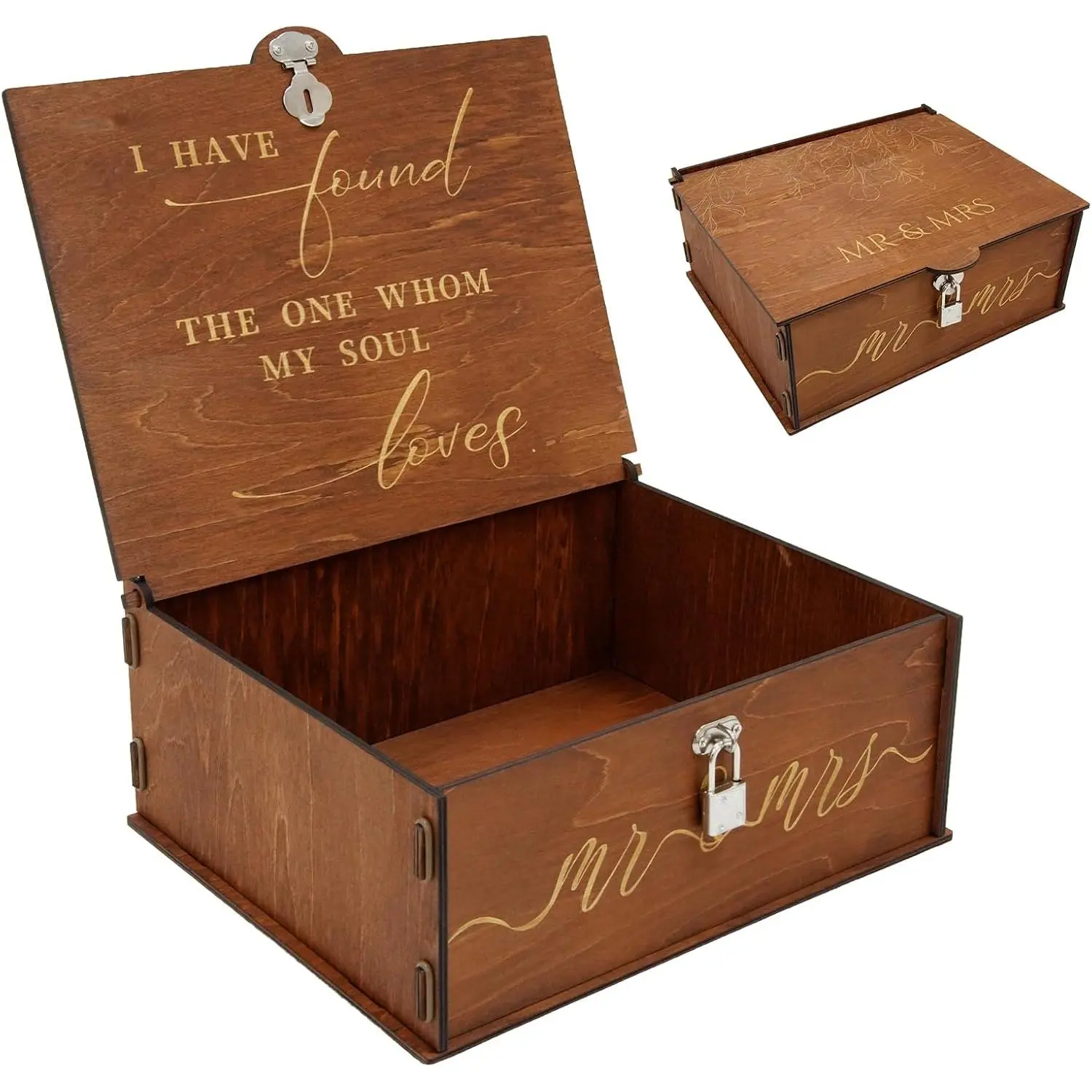 Large Lockable Modern Wedding Box, Bridal Shower Gift | Romantic Engraved Phrase Design, Spacious Moment Storage, Easy Assembly, Private Home Organizer, Anniversary