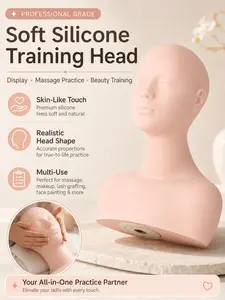 Soft Silicone Mannequin Practice Head for Eyelash Extension, Facial Massage & Makeup Training, Wig Display Head with Shoulder Base, Cosmetology Salon Tool