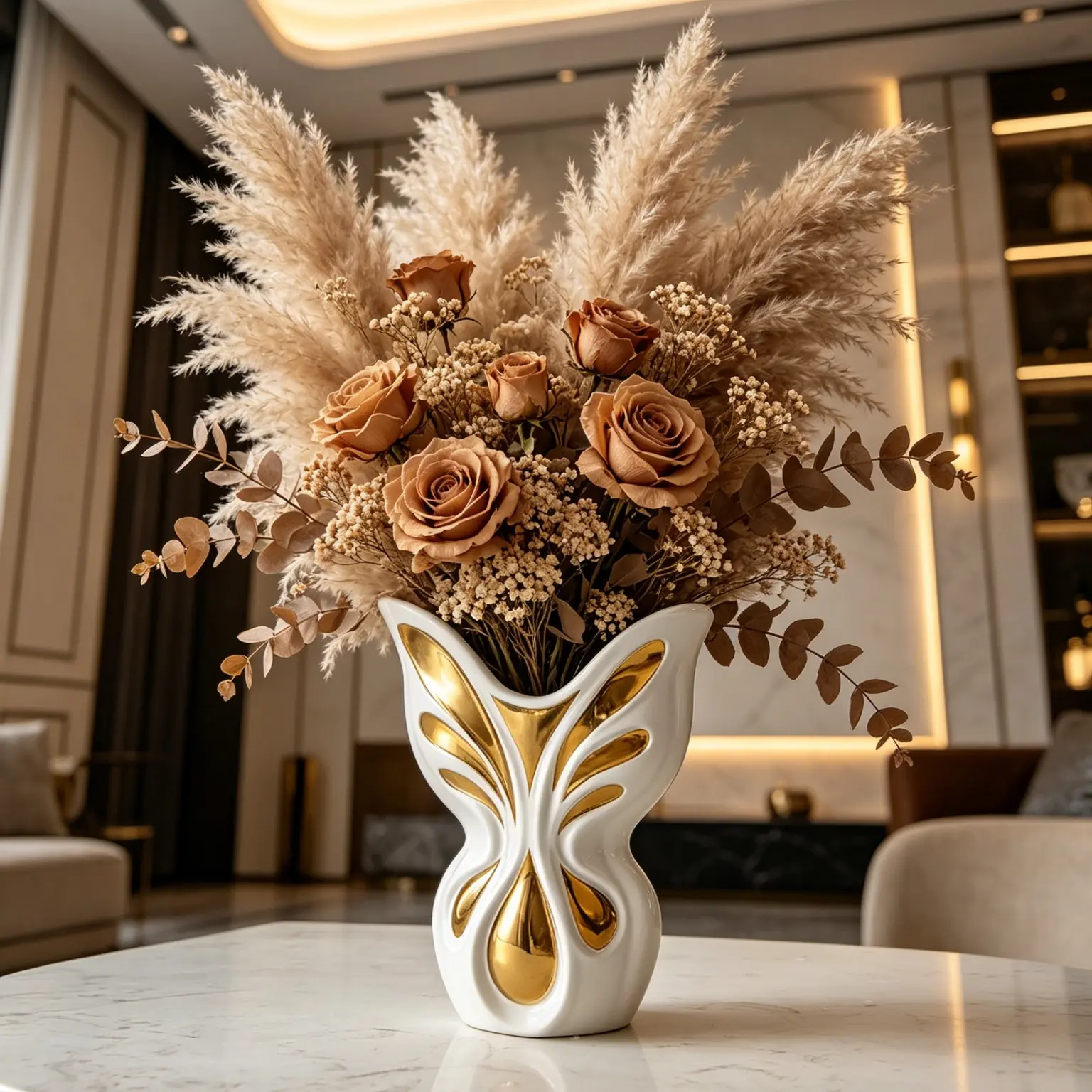 Elegant -Gold Butterfly Ceramic Vase, Electroplated Accent, Luxury Flower Arrangement, Premium Home Decor for Middle East & Europe