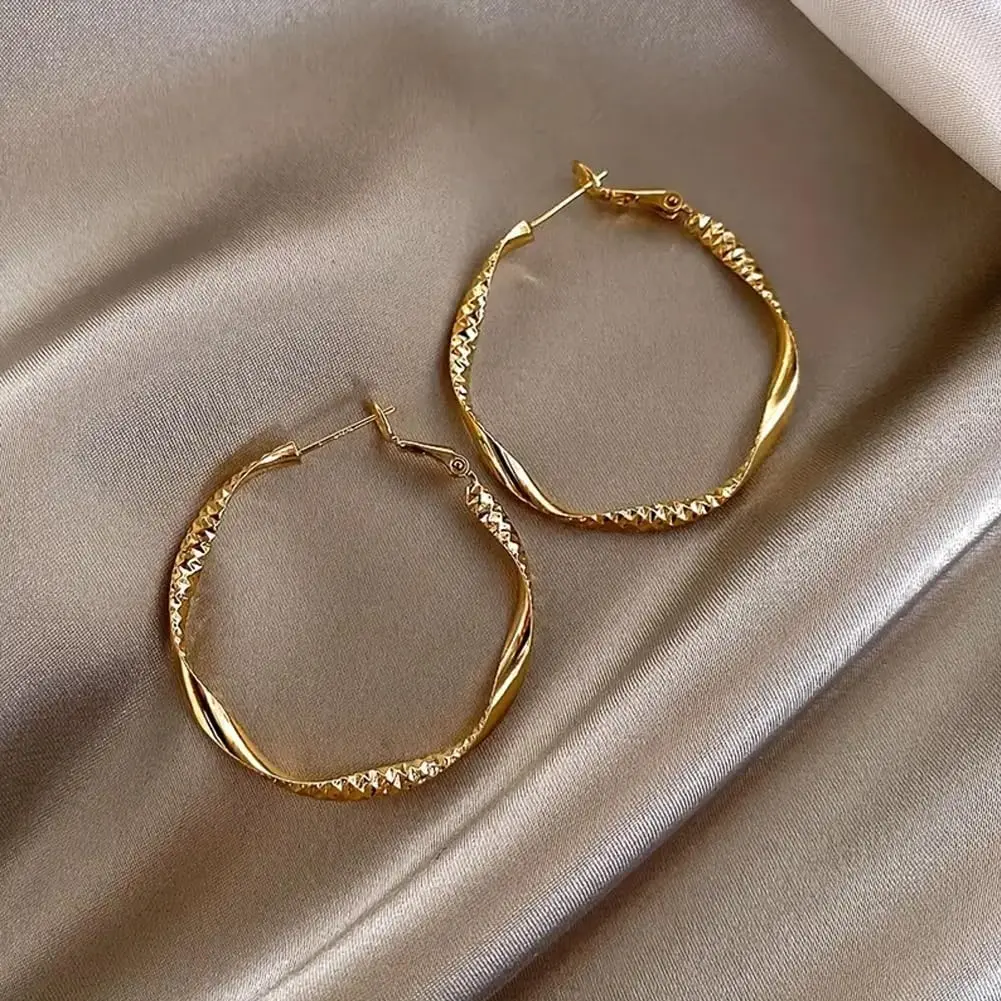 Women's Sparkly Chunky Hoop Earrings - Twisted Plate Design, Hypoallergenic Nickel-Free Fade-Resistant Elegant Jewelry Accessory for Holiday & Daily Wear, Silver