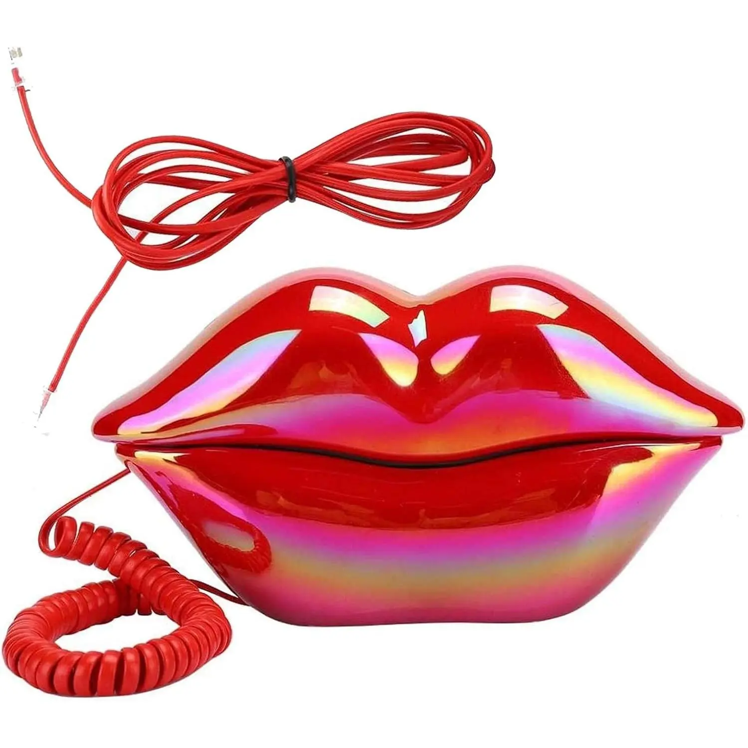 Lip Telephone, Advanced Home Telephone, Interesting Mouth Lip-Shaped Telephone, Electroplating Wire Phone Home Decoration, for Families House Phone (Electroplating red)