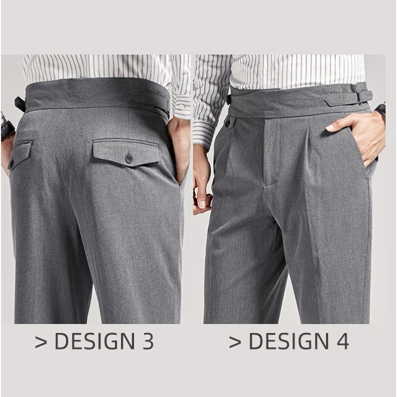 Men's waist less short black pants - mid waist loose fit, hanging fabricBusiness casual pants, suitable for all seasons, made of fashionable men's elastic fiber material. Menswear Spandex