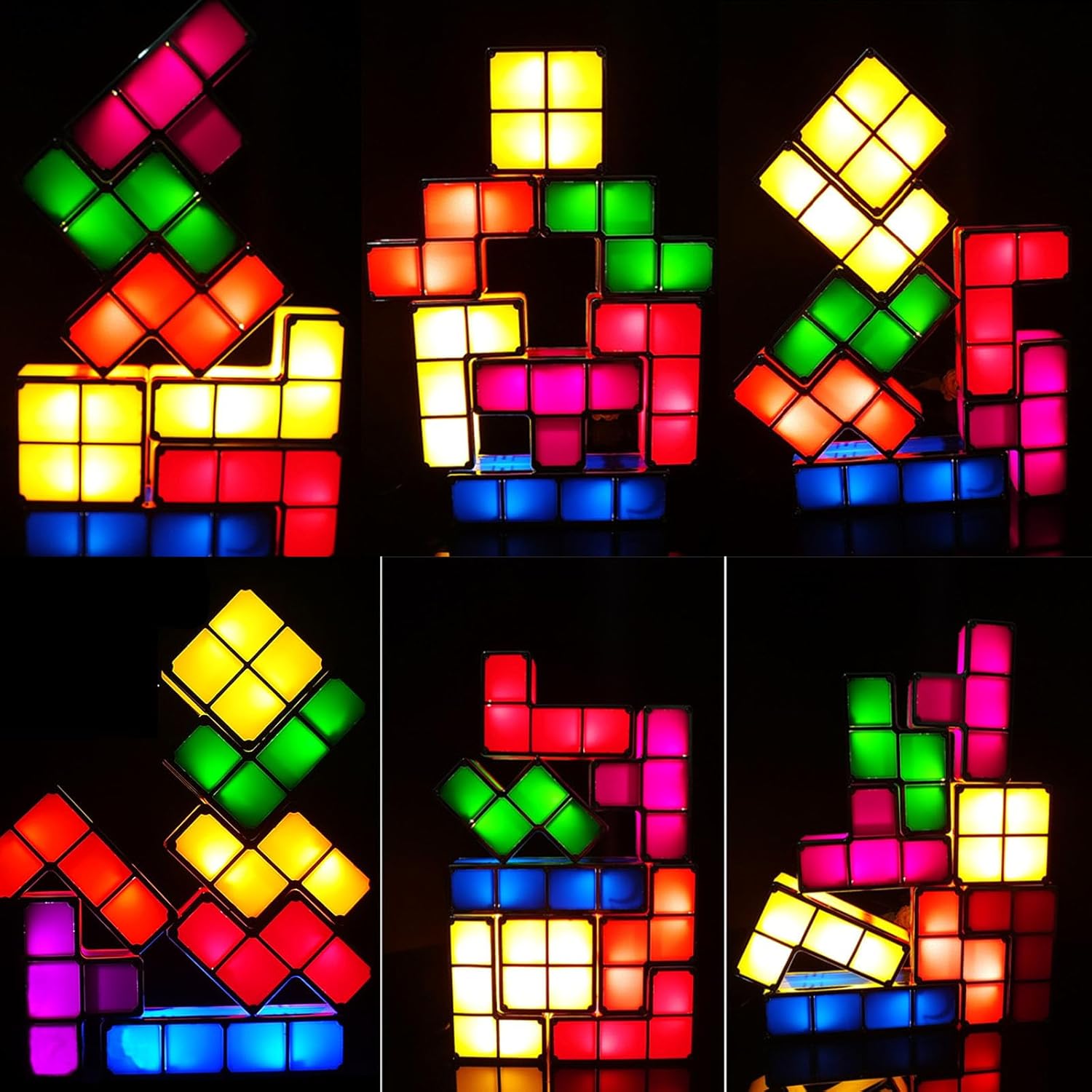 Night Light for   Upgrades DIY Stackable LED 3D Puzzles Night Lamp Lights 7 Colors  Night Lights Interlocking Induction Nightlights Novelty Tangram Lights Birthday Gifts for Teen ( Plug)