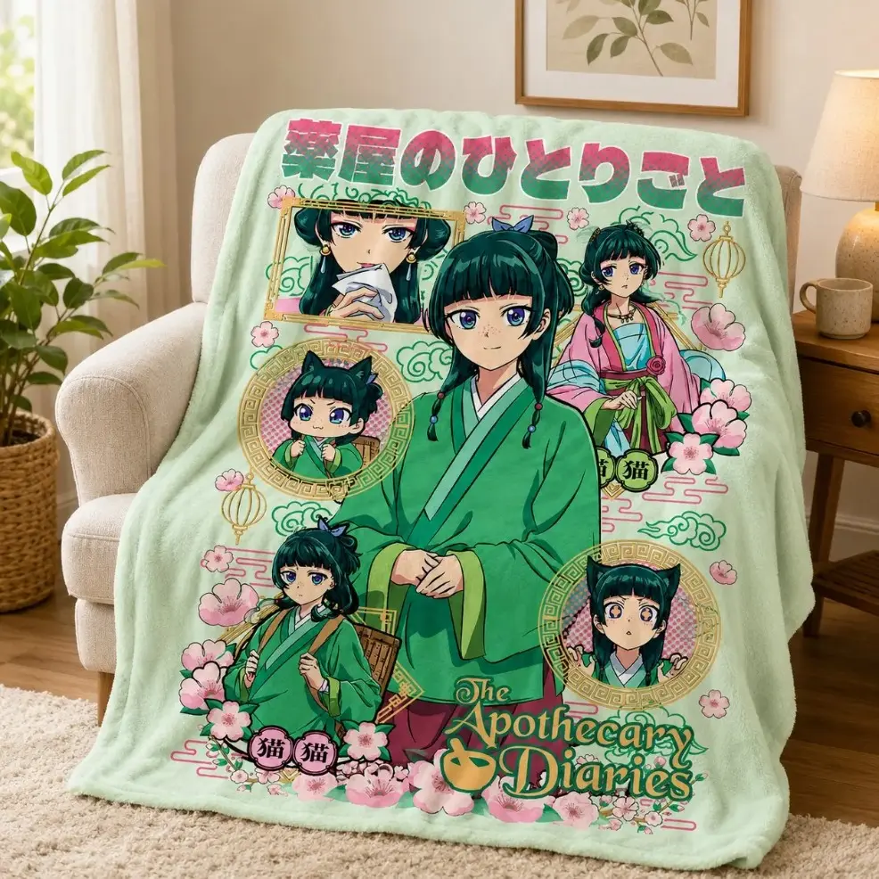 Apothecary Diaries Throw Blanket, Maomao Anime Manga, Soft Flannel Printed Blanket, Cozy Sofa Bed Throw, Comfortable Home Decor, Baby Blankets and Adult Blankets, Perfect Gift Idea for Home Office Travel birthday gift