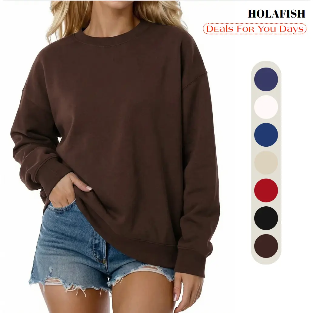 Holafish 2026 Womens Sweatshirts Hoodies Fleece Crewneck Sweaters Casual Tops 55% Cotton Comfy Fall Fashion Outfits Winter Clothes Deals For You Days