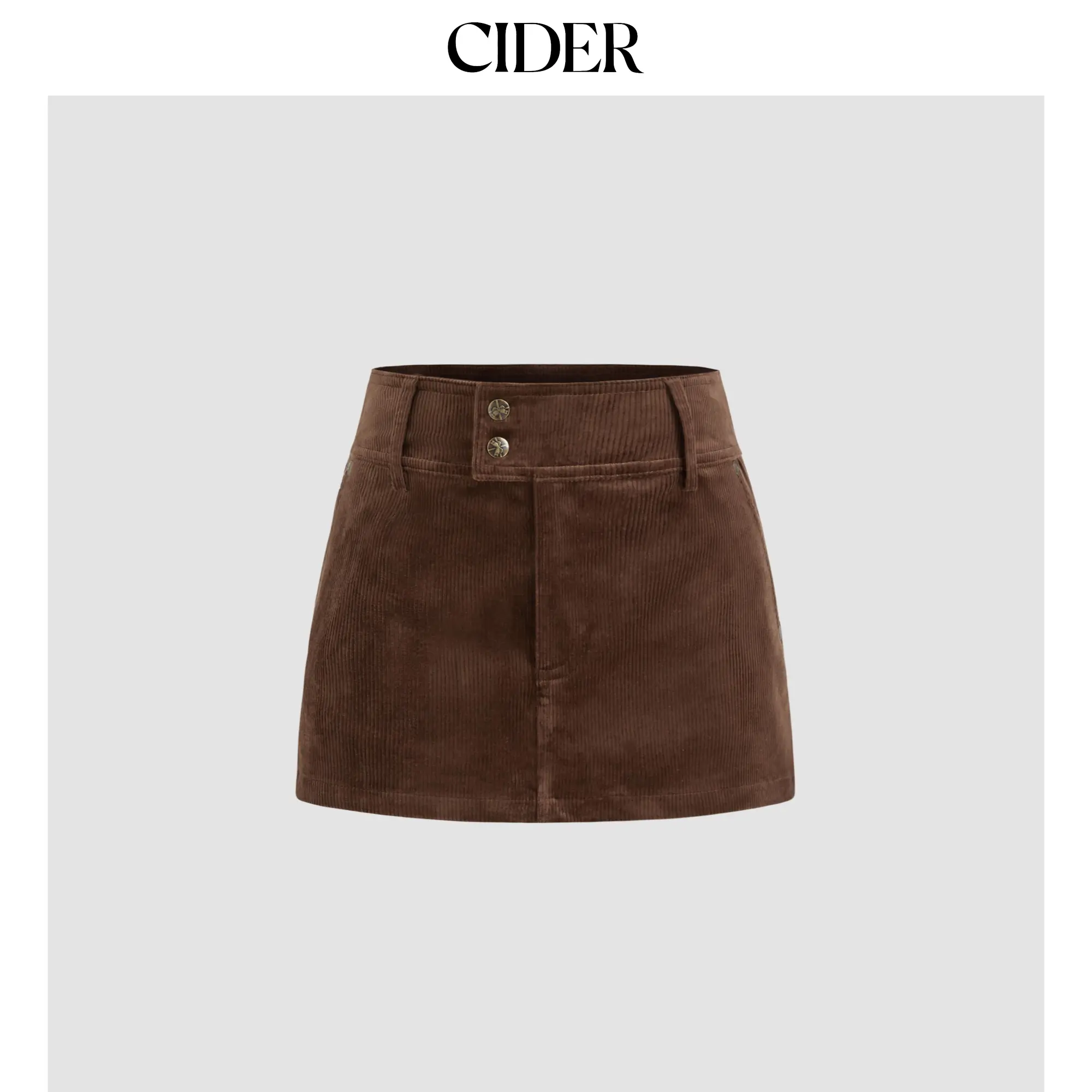 Cider [2 colors, size 0-26] Corduroy Cotton-blend Low Rise Pocket Button Mini Skort