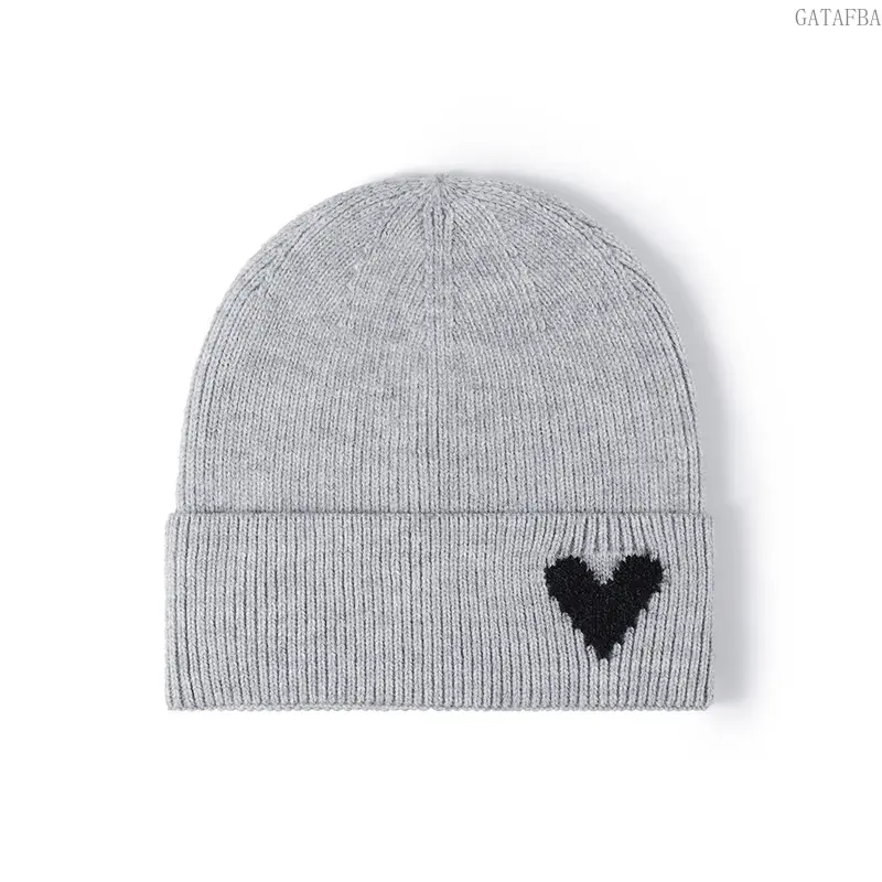 Heart Jacquard Knit Beanie, Warm Ear Protection Winter Skully Cap, Trendy Versatile Outdoor Daily Hat for Women Girls