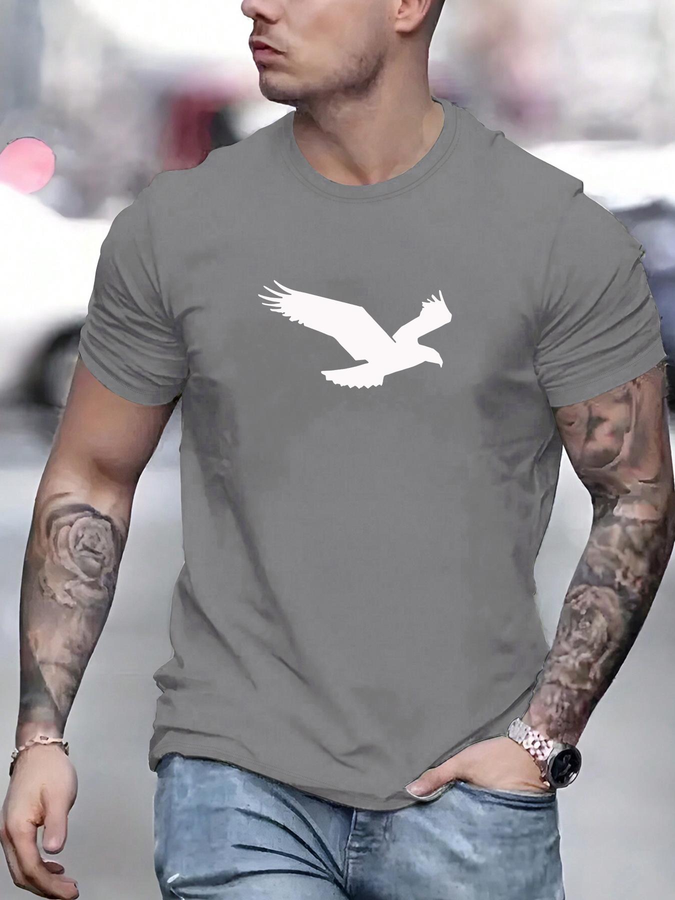 Men's Bird Print Round Neck Tee, Casual Regular Fit Short Sleeve Crew Neck T-Shirt for Summer, Fashion Men's Top for Daily Wear
