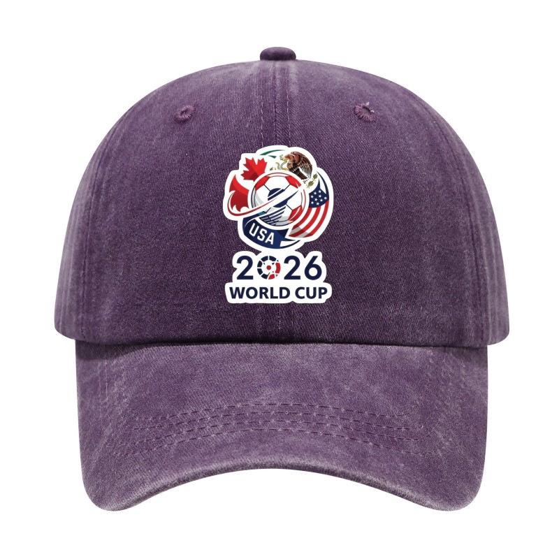 2026 USA-Canada-Mexico World Cup Printed Washed Vintage Soft Top Baseball Cap for Men and Women, Trendy Hat Reindeer Cupid