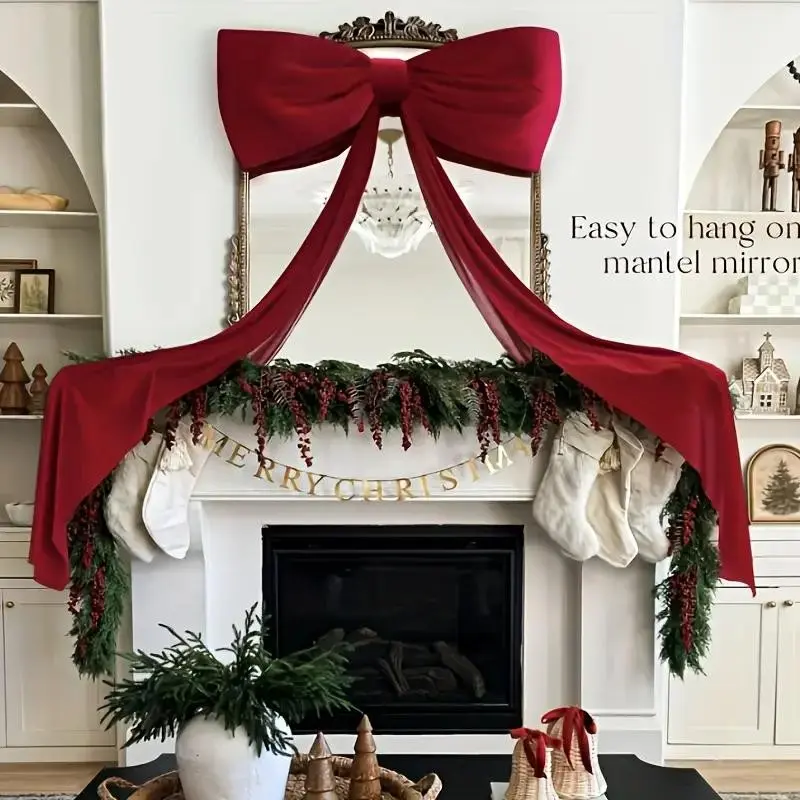 Christmas Decorations, Christmas Tree Bow Ornament, Large Velvet Ribbon, Window Sill, Front Door, Porch, Indoor & Outdoor