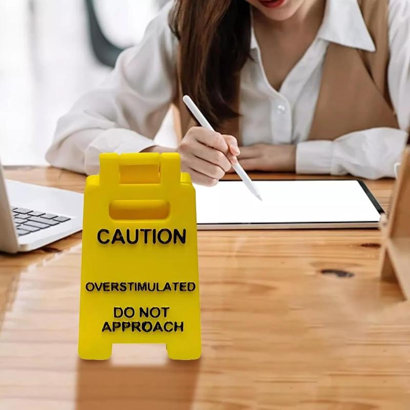 Caution Overstimulated Desk Sign -Yellow Signwith Black Text, Gift for CoworkersBoss & Employees, Mini Novelty FunnyDFunny Desk Sign, 3D Printed Warning Overstimulated Don't Approach, Mini Humorous Prank Gift for Colleagues Boss, Office Home Decor