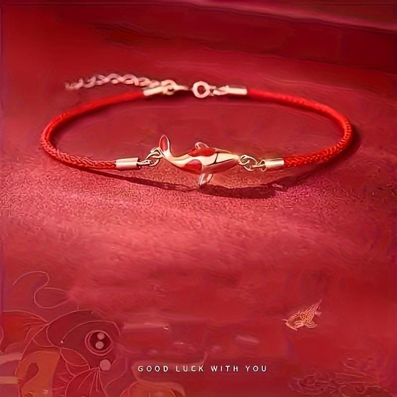 Lucky Koi Fish Red String Bracelet, Handmade Woven Adjustable Rope Bracelet for Men and Women