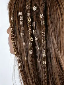 28 Pcs Vintage Hollow Metal Hair Cuffs, Spiral Coil Hair Rings Set, Boho Braids Dreadlock Charms, Y2K Festival Rave Accessories for Women Girls