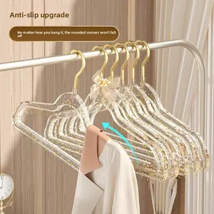 30PC 20PC 10PC Acrylic Hangers No-Trace Transparent Plastic Hangers Crystal Gold Powder Clothes Hangers for Clothing Stores Wholesale