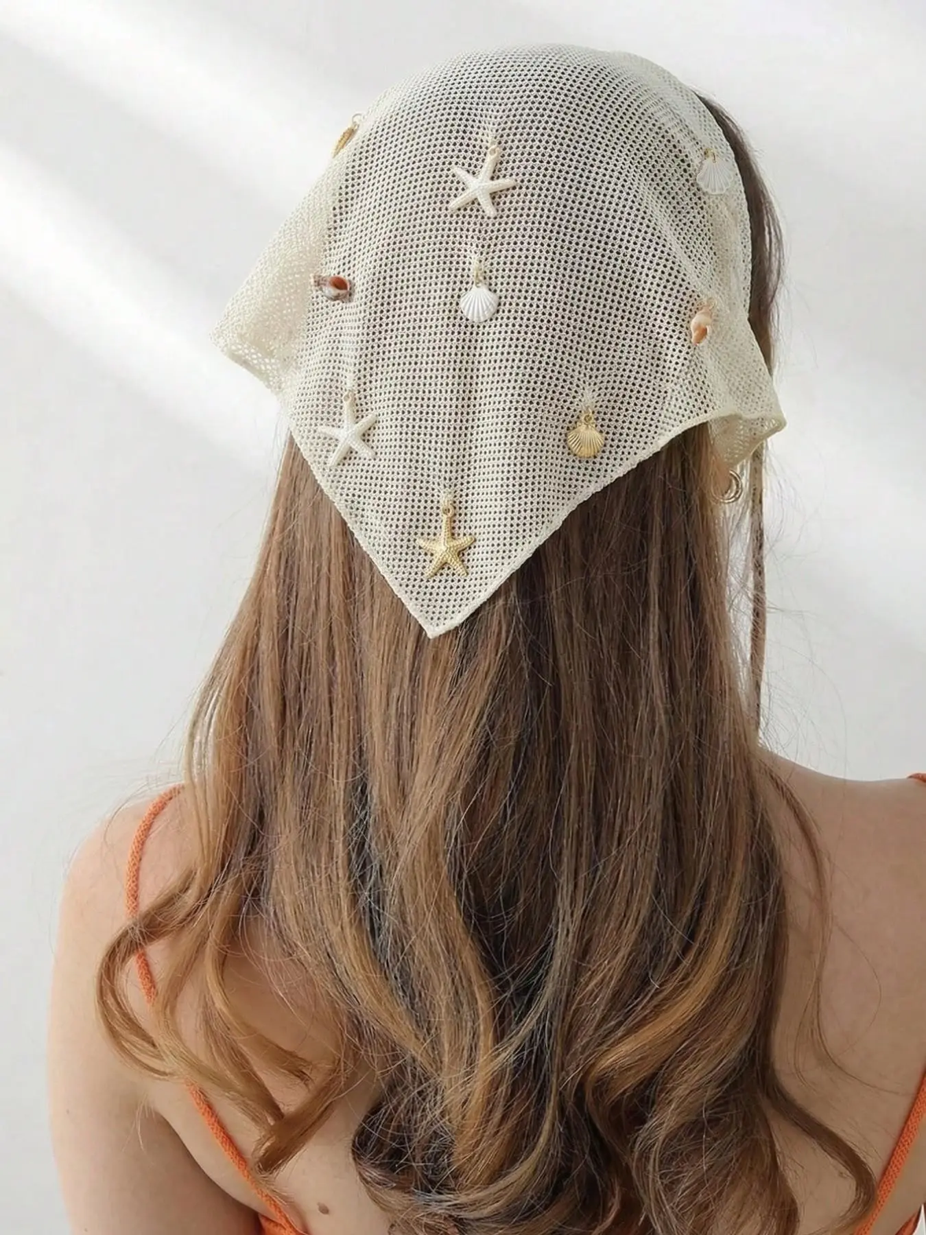 Women's Handmade Embroidered Ruffled Starfish & Shell Decor Headwrap, Summer Hair Accessory, Beach Hair Band, Vacation Headband, Bandana