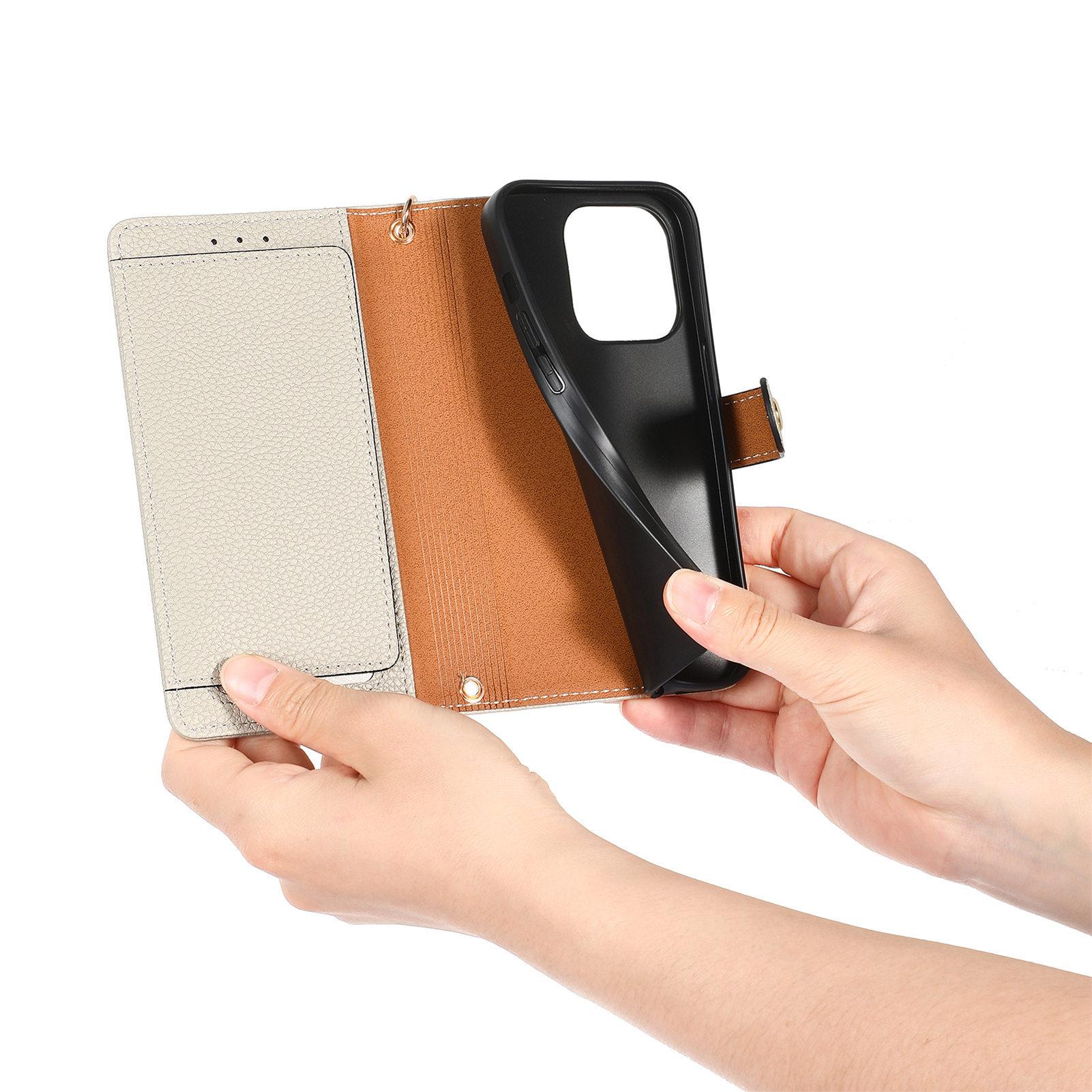 Lychee Texture Zipper Wallet Case with Detachable Strap| [Color] For phone  11 12 13 14 15 16 17