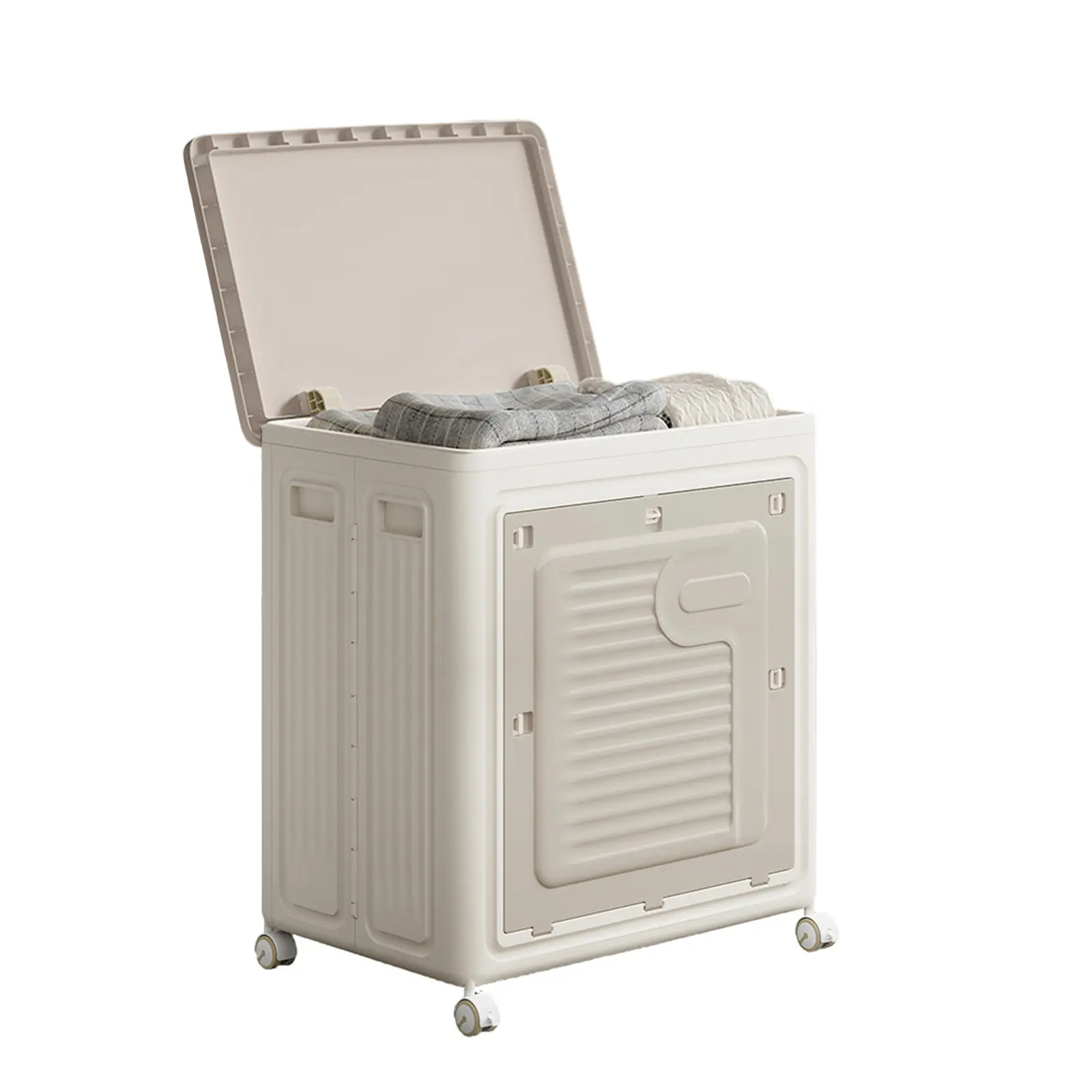 Large Foldable Flip-Lid Storage Box for Clothes and Blankets – Cream Coffee Color, High-Capacity Plastic Organizer for Bedroom