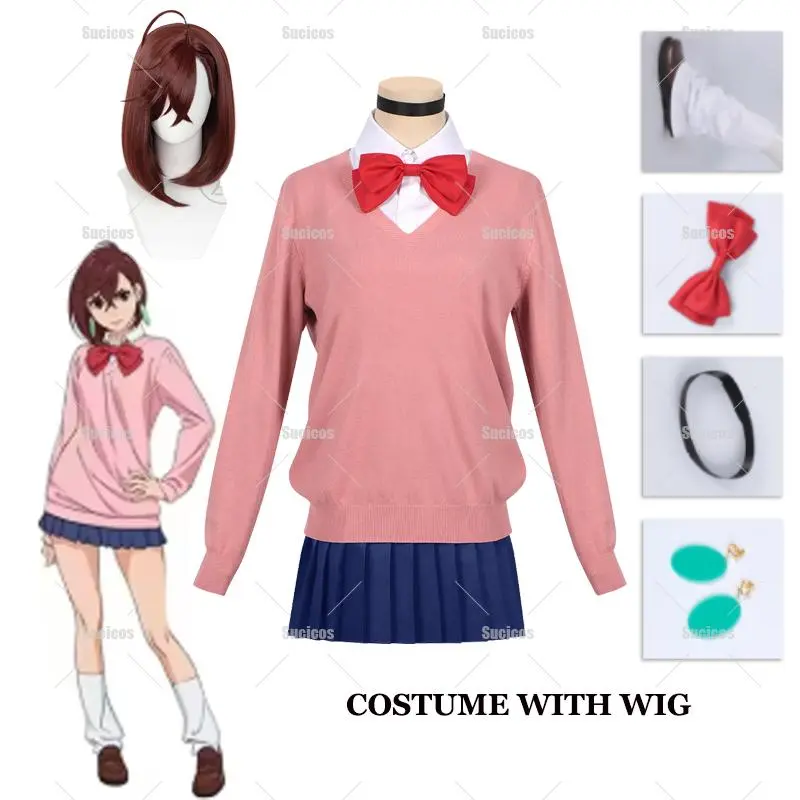 Momo Ayase Cosplay Costume Wig Anime Dandadan Sweater SkirtUniform Earrings Choker Socks Shoes For Girls Women Halloween Party