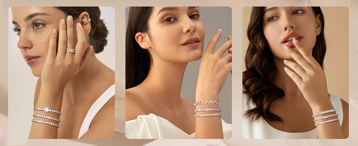 Trendy Summer Icy Cool Bracelets For Women - Chill Silver Plated Bracelet Stack with Refreshing Cubic Zirconia CZ Diamond Adjustable Stackable Bracelets Set For Party,Daily,Birthday Gift Trendy Summer Icy Cool Bracelets For Women - Chill Silver Plated Bracelet Stack with Refreshing Cubic Zirconia CZ Diamond Adjustable Stackable Bracelets Set For Party,Daily,Birthday Gift