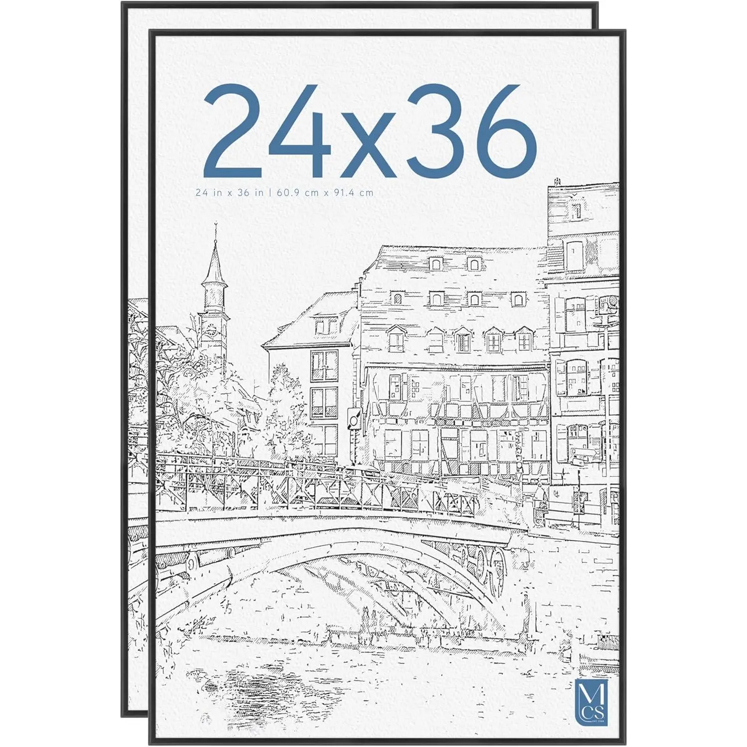 2-Pack 24x36 Black Lightweight Plastic Composite Photo Frame, Home Decor for Room Wall Hanging, Vertical-Horizontal Display for Posters & Art Prints