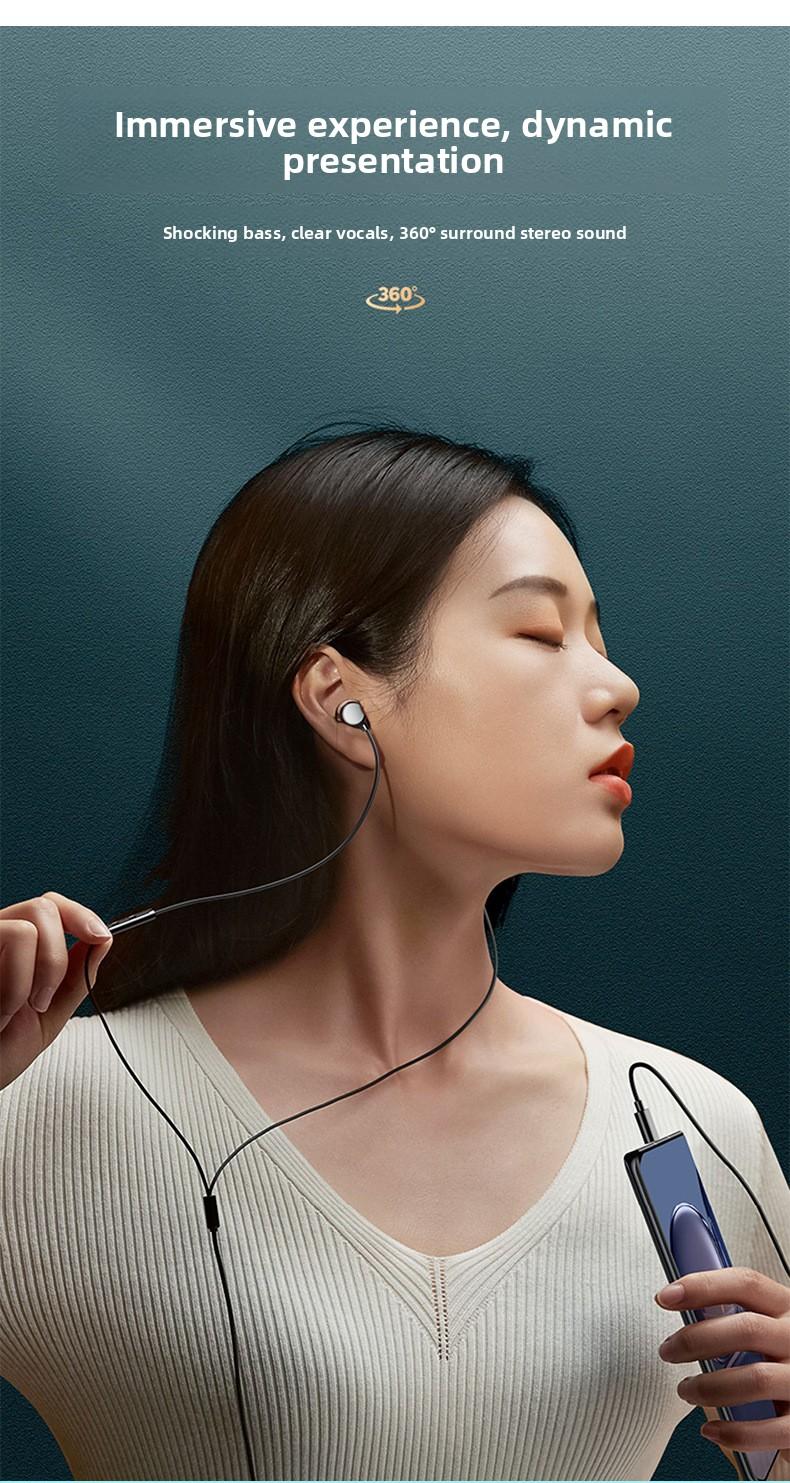 In-ear wired ceramic headphones, angled in-ear sleep headphones, high-quality sound with microphone and in-line controls