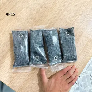 4-Pack Bamboo Charcoal Air Purification Packs, Natural Deodorizer for Shoes, Car, Closet, Pet Area, 75g/2.65oz, Non-Toxic Activated Carbon