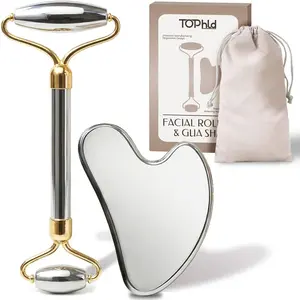 Stainless Steel Face Roller & Gua Sha Facial Tools, Face Massager for Self Care, Jawline Sculpting & Puffiness Reducing