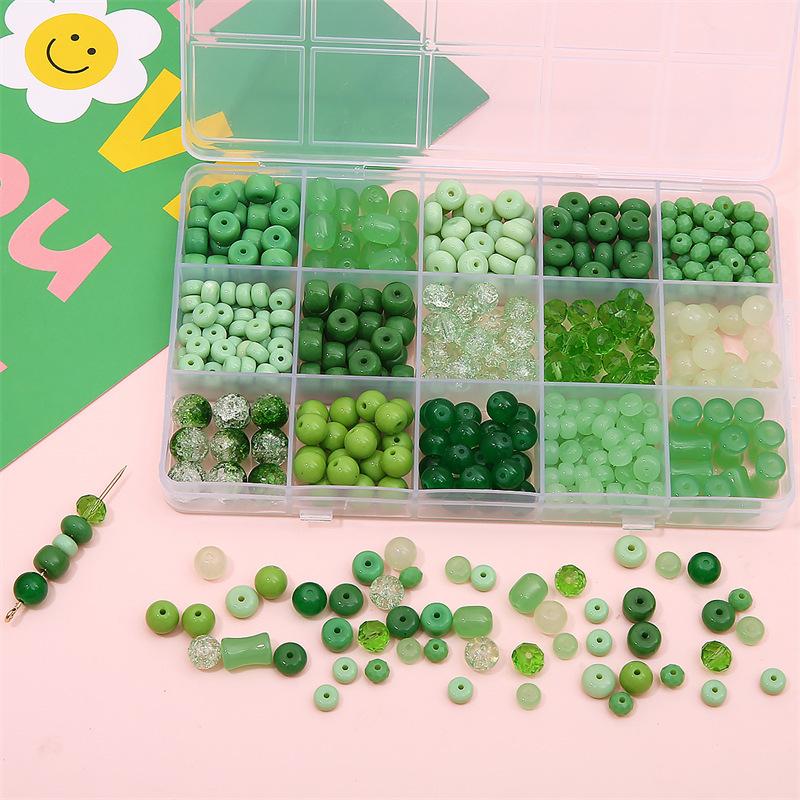 Green transparent solid color glass beads, crystal beads, round beads, bamboo beads, used for DIY handmade bracelets, necklaces, and jewelry
