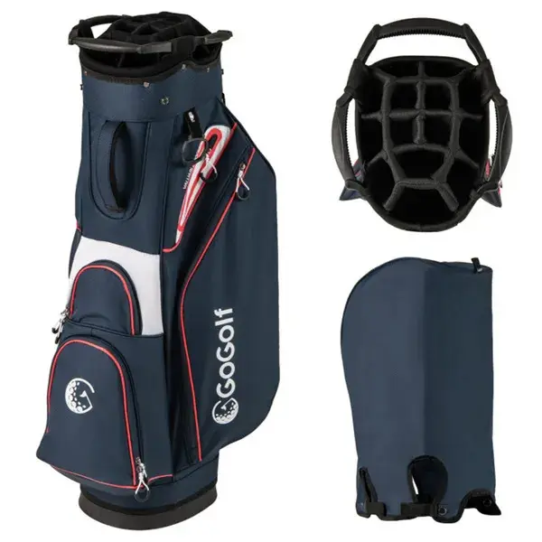 14-Way Golf Cart Bag - 6 Zippered Pockets+Cooler Pocket, Waterproof Zippers, Navy + Red campingessentials