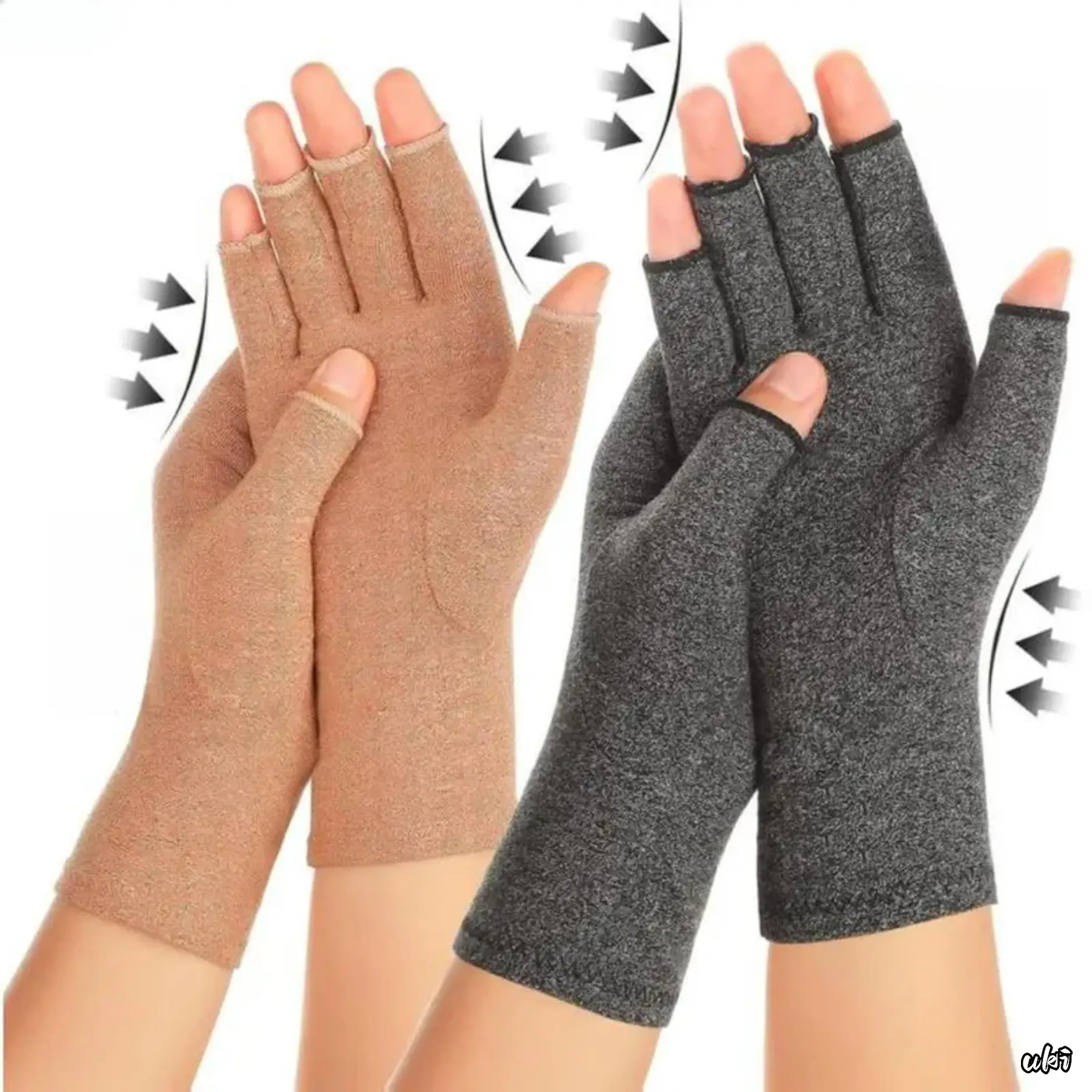 Embercraft 2 Pairs Adults' Fingerless Compression Gloves with Thumb Sleeves - Moisture Wicking, Breathable Fabric, Arthritis Pain Relief, Carpal Tunnel Support, Prop 65 Safe for Typing, Cooking, Two Pairs