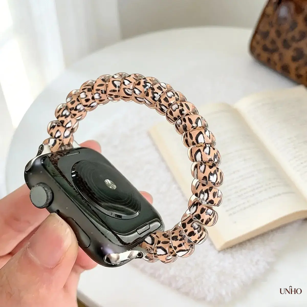 Leopard Print Phone Cord Scrunchie Watch Band, Stretchy Elastic Strap Compatible with Apple Watch Series 1-11 Ultra SE (No watch) Wearable Chic Wristband