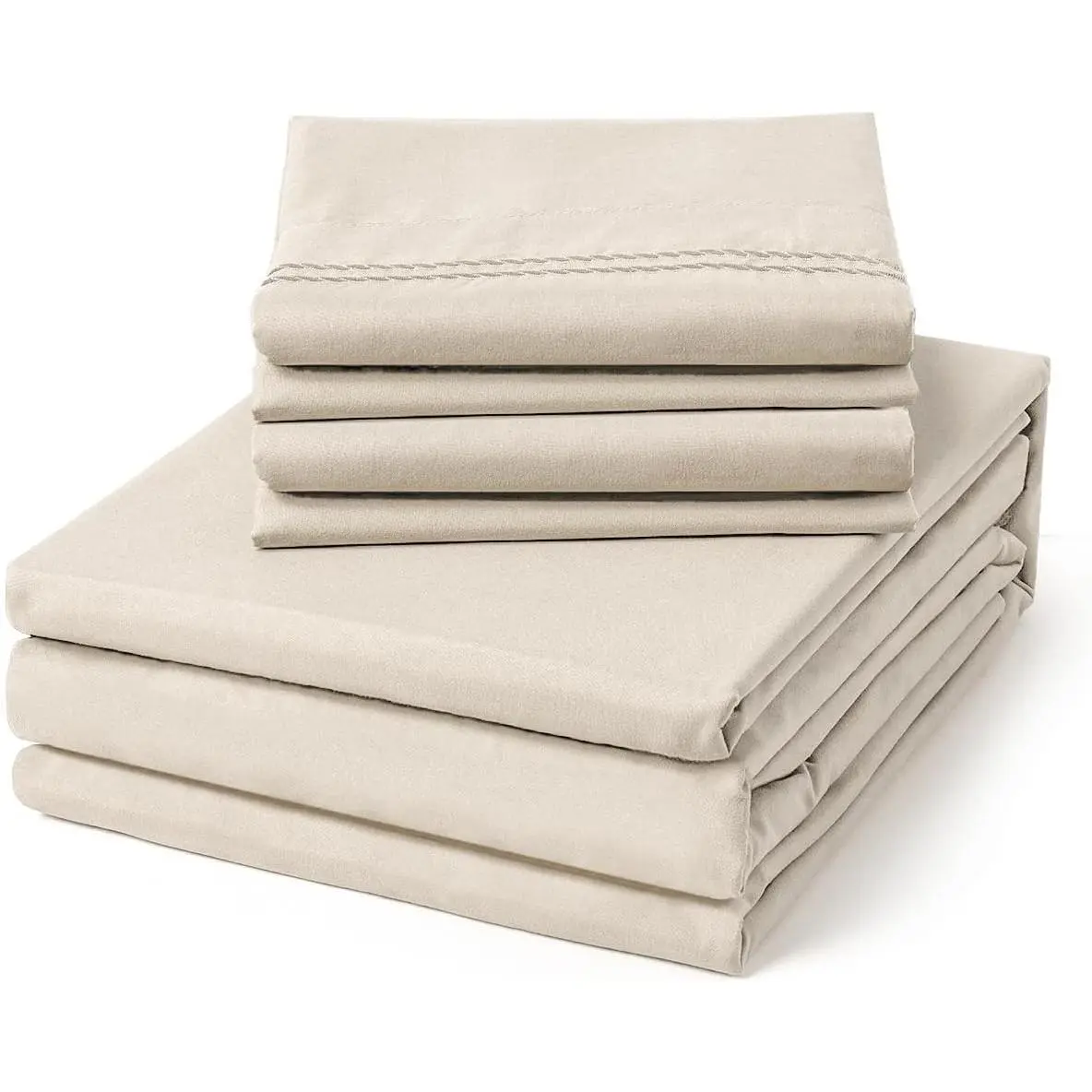 Queen Size Sheet Set - 6 Piece Soft Breathable Luxury Bed Sheet Set - Shrinkage & Fade Resistant Embroidered Bedding Sheet with Deep Pocket, 2 Extra Pillowcases (Queen, Oat Milk)