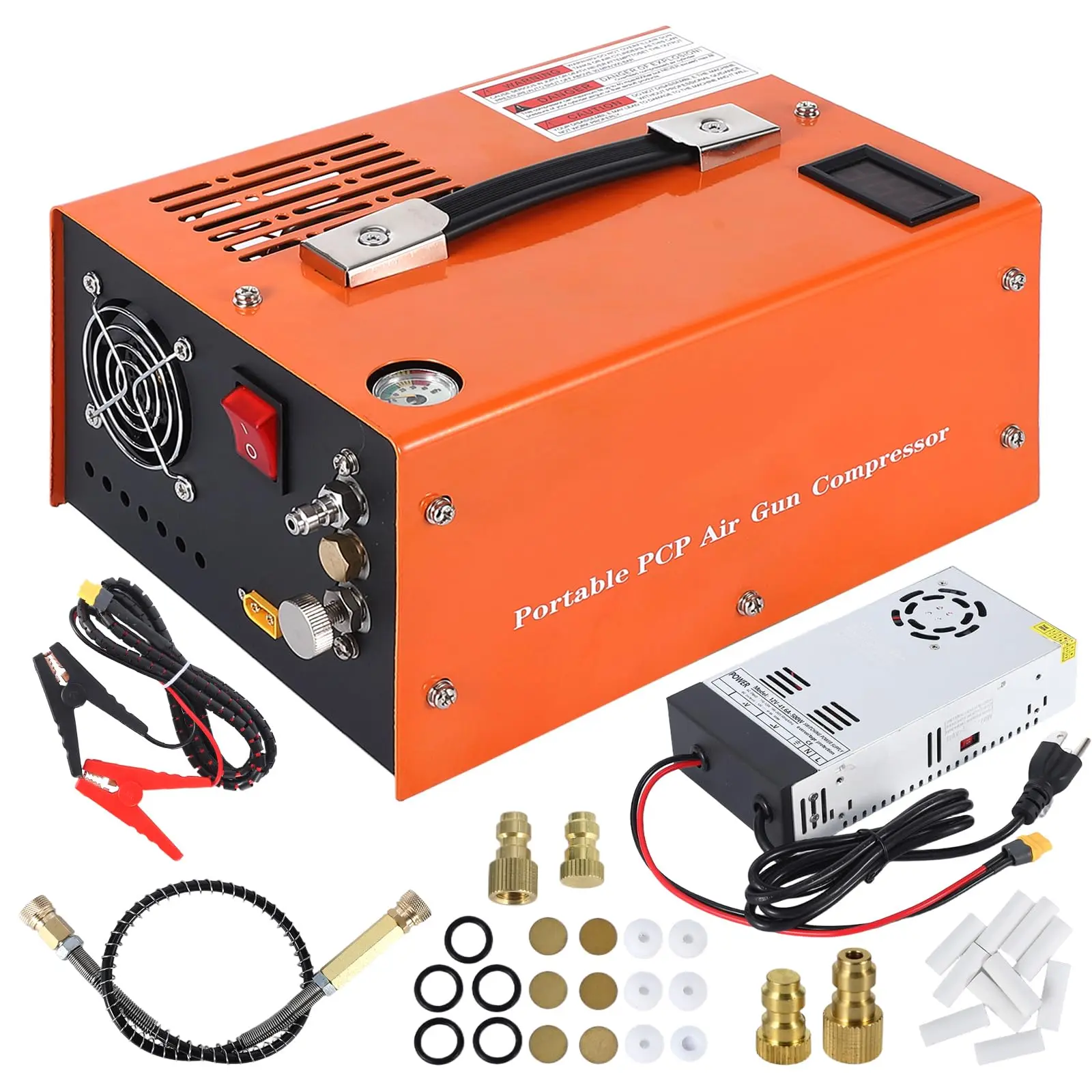 High-Performance Portable 4500PSI PCP Air Compressor Pump – Oil-Free, Fast Inflation, Dual Power 12V DC/110V AC, Built-in Fan – For Paintball, Air Rifles, Scuba Tanks
